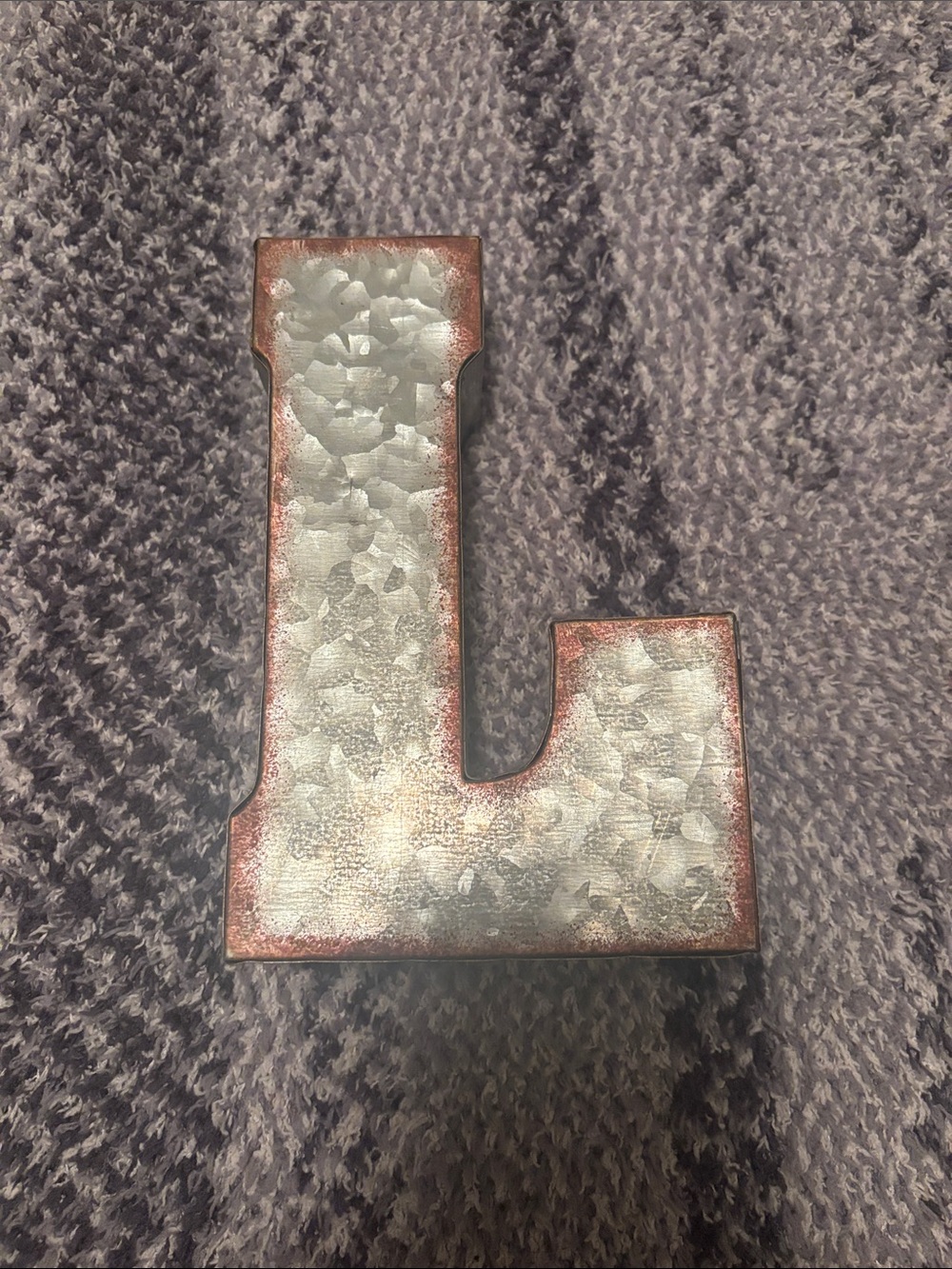 Galvanized Metal Letter 'L' with Rustic Red Edge